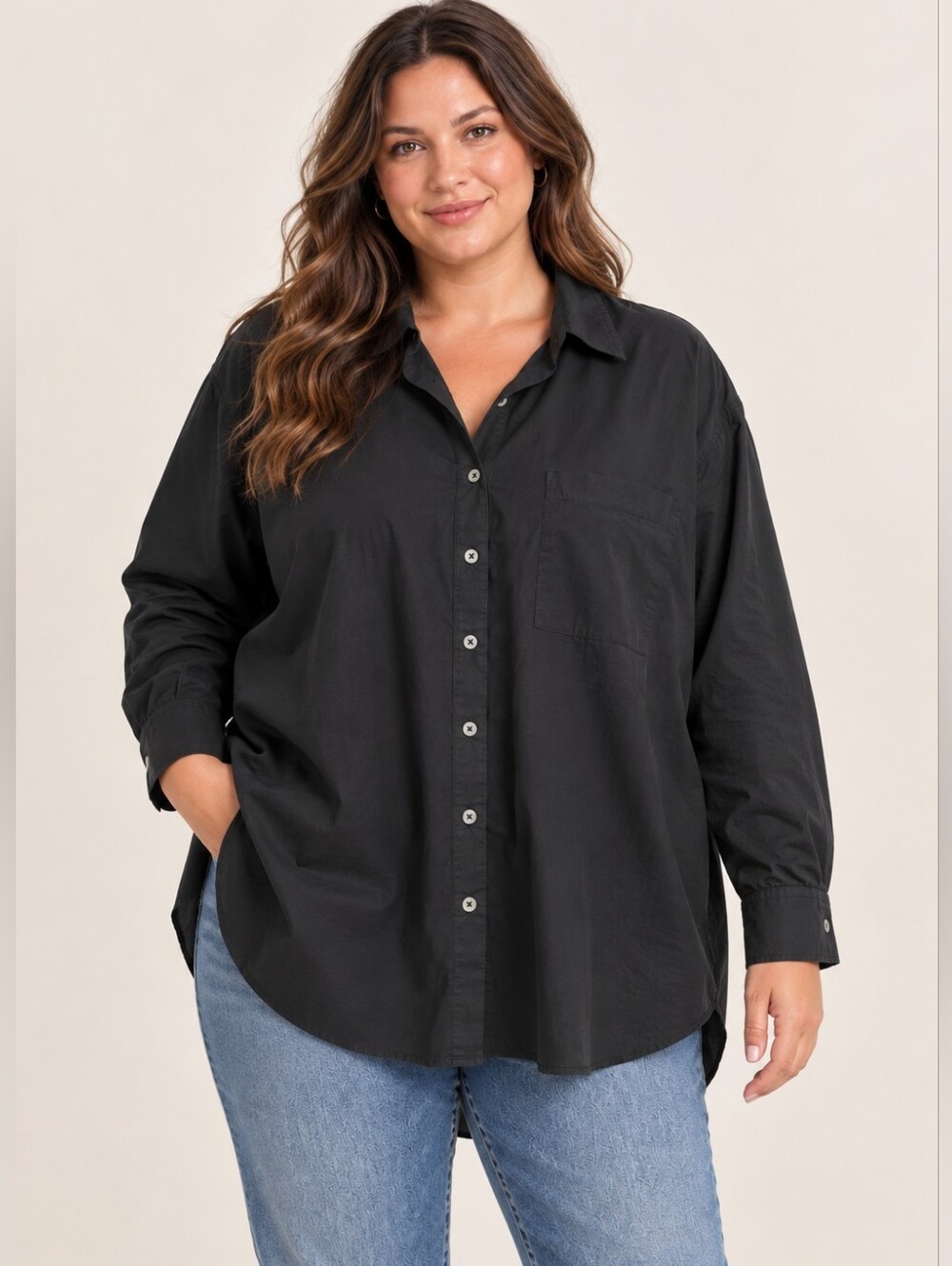 Hudson North Black Cotton Button-Up Shirt XL